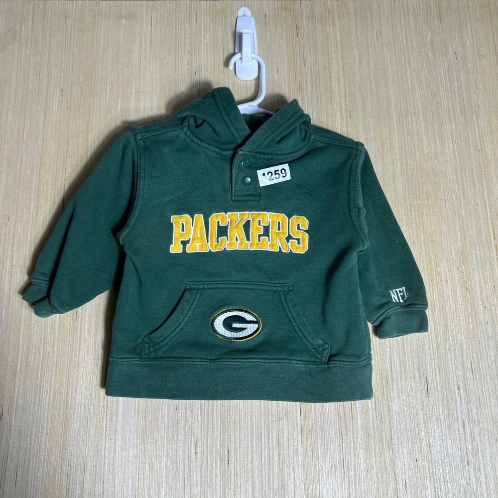Vintage Green Bay Packers Hooded Sweatshirt Kids 24M Green NFL Pullover Pocket